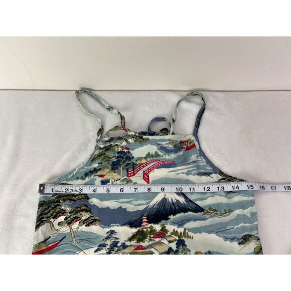 L.A. Movers Girl Vintage Sun dress Adjustable Straps SZ 12 Rayon Asian Print Vil - Picture 9 of 10